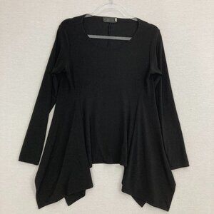Sympli Black Crew Neck Long Sleeve Asymmetric Hem Stretch Knit Top size 10